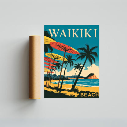 Waikiki Vintage Travel Poster  - Timeless Hawaiian Paradise