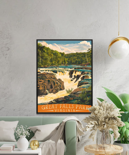 Great Falls Park Vintage Travel Poster