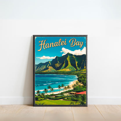 Hanalei Bay Vintage Travel Poster - Misty Mountains