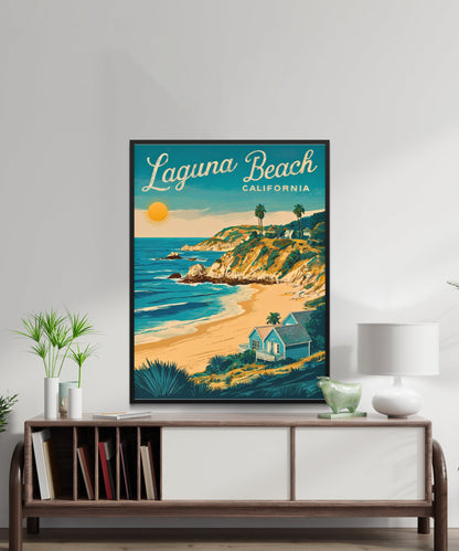 Laguna Beach Vintage Travel Poster - Waves, Sun, and Sand