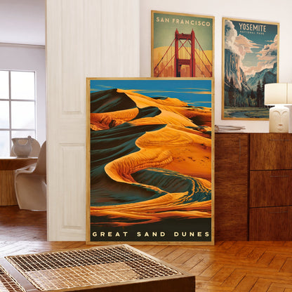 Great Sand Dunes Vintage Travel Poster - Nature's High Desert Landscape