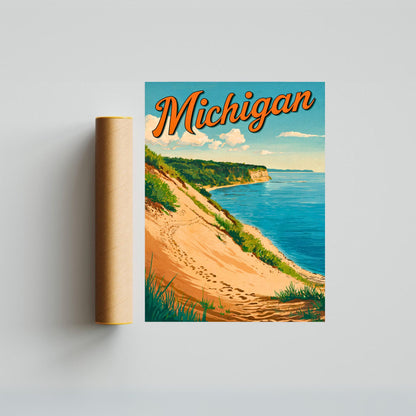 Michigan Vintage Travel Poster - Sand Dunes