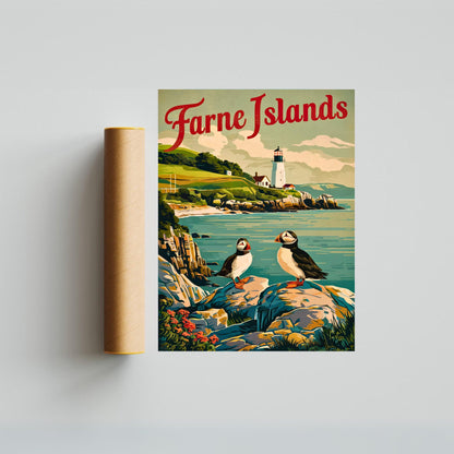 Farne Islands Vintage Travel Poster - Nature's Northumberland Haven