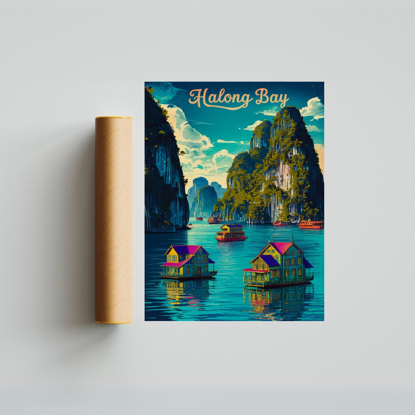 Halong Bay Vintage Travel Poster - Tranquil Escape