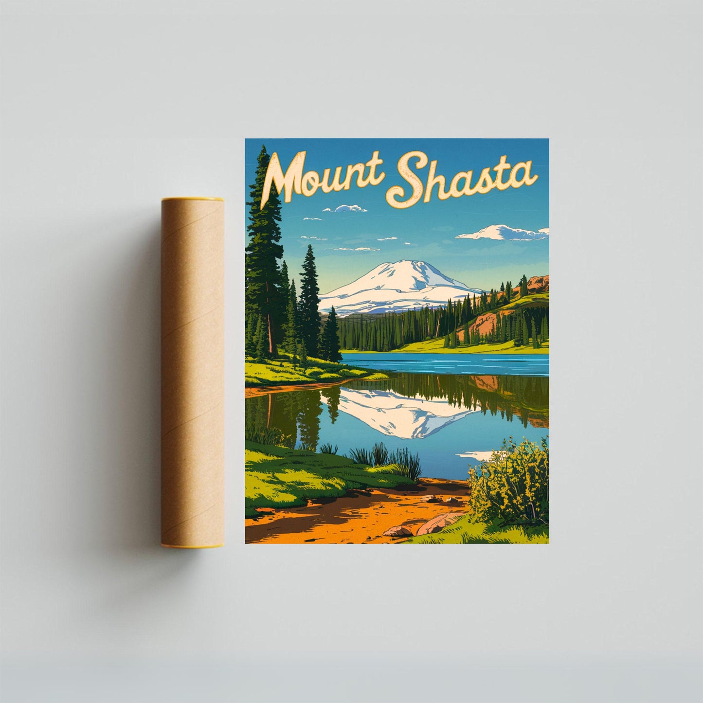 Mount Shasta Vintage Travel Poster - Mountain Getaway