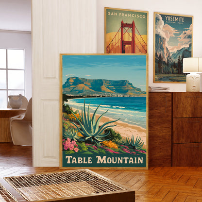 Table Mountain Vintage Travel Poster - Tropical Island