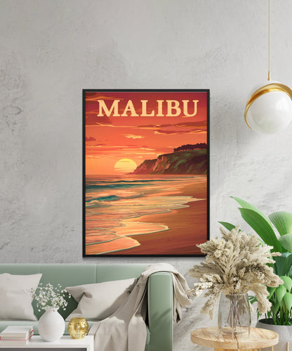 Malibu Vintage Travel Poster - Coastal Dreams