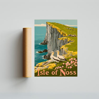 Isle of Noss Vintage Travel Poster  - Timeless Scottish Wilderness