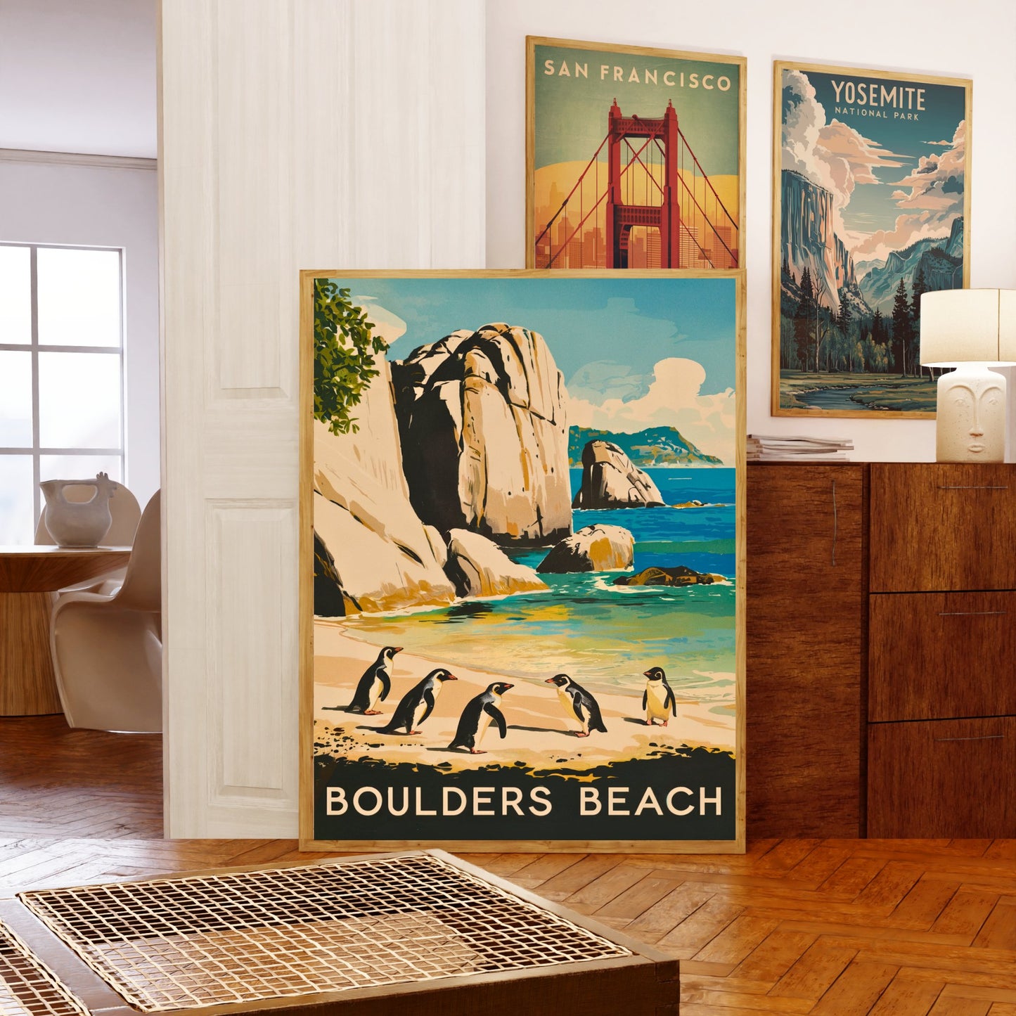 Boulders Beach Vintage Travel Poster - Penguins and Seaside Beauty