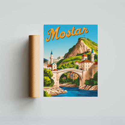 Mostar Vintage Travel Poster