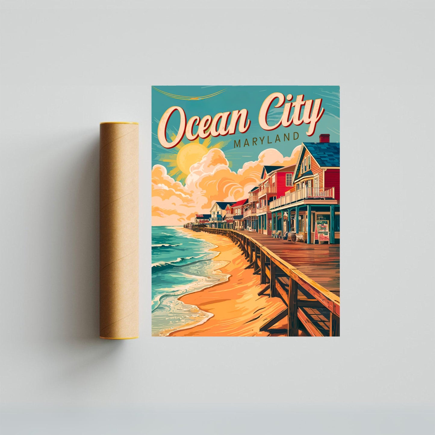 Ocean City Vintage Travel Poster