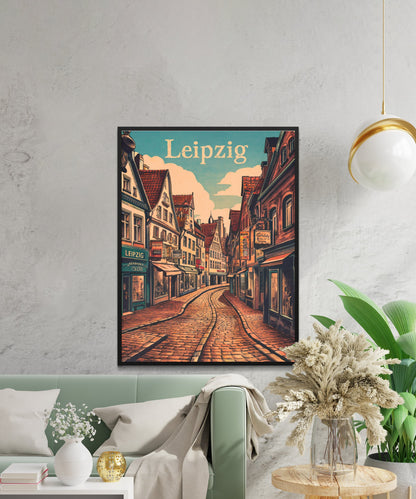 Leipzig Vintage Travel Poster - Busy Streets