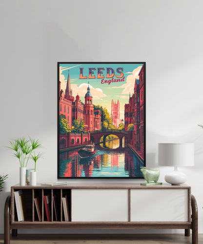 Leeds Vintage Travel Poster - Modern Skyline