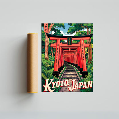 Kyoto Vintage Travel Poster - Cherry Blossoms