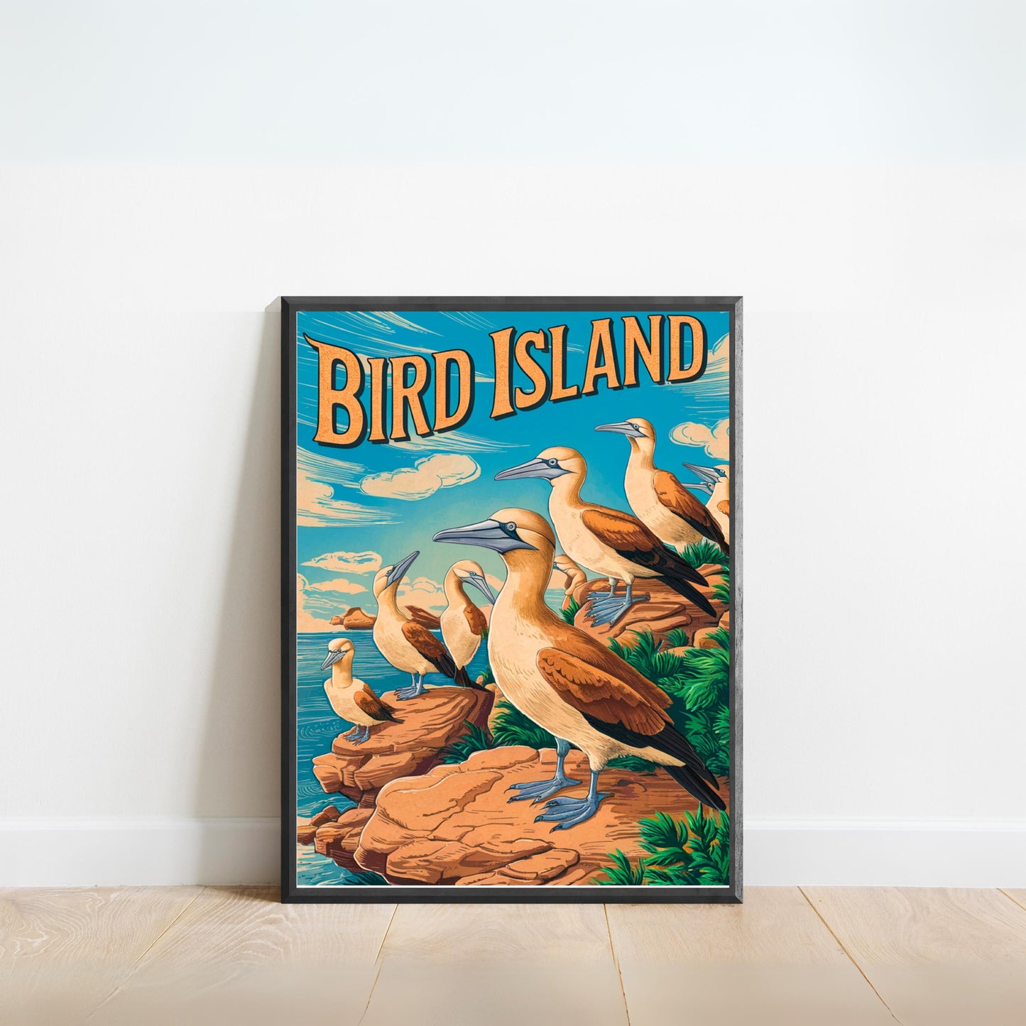 Bird Island Vintage Travel Poster - Chirping Oasis