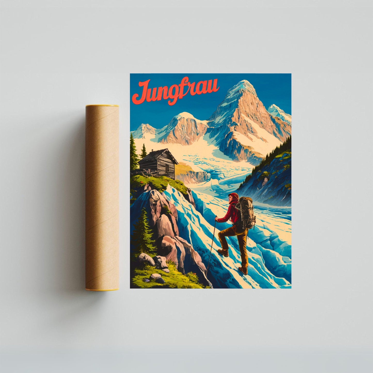 Jungfrau Vintage Travel Poster - Climbing the Peaks of the Alps