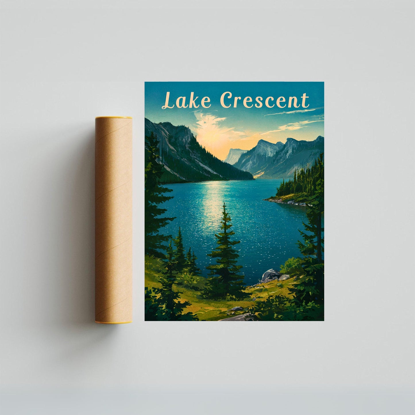 Lake Crescent Vintage Travel Poster - Timeless Pacific Northwest Beauty