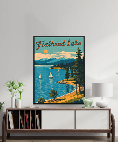 Flathead Lake Vintage Travel Poster