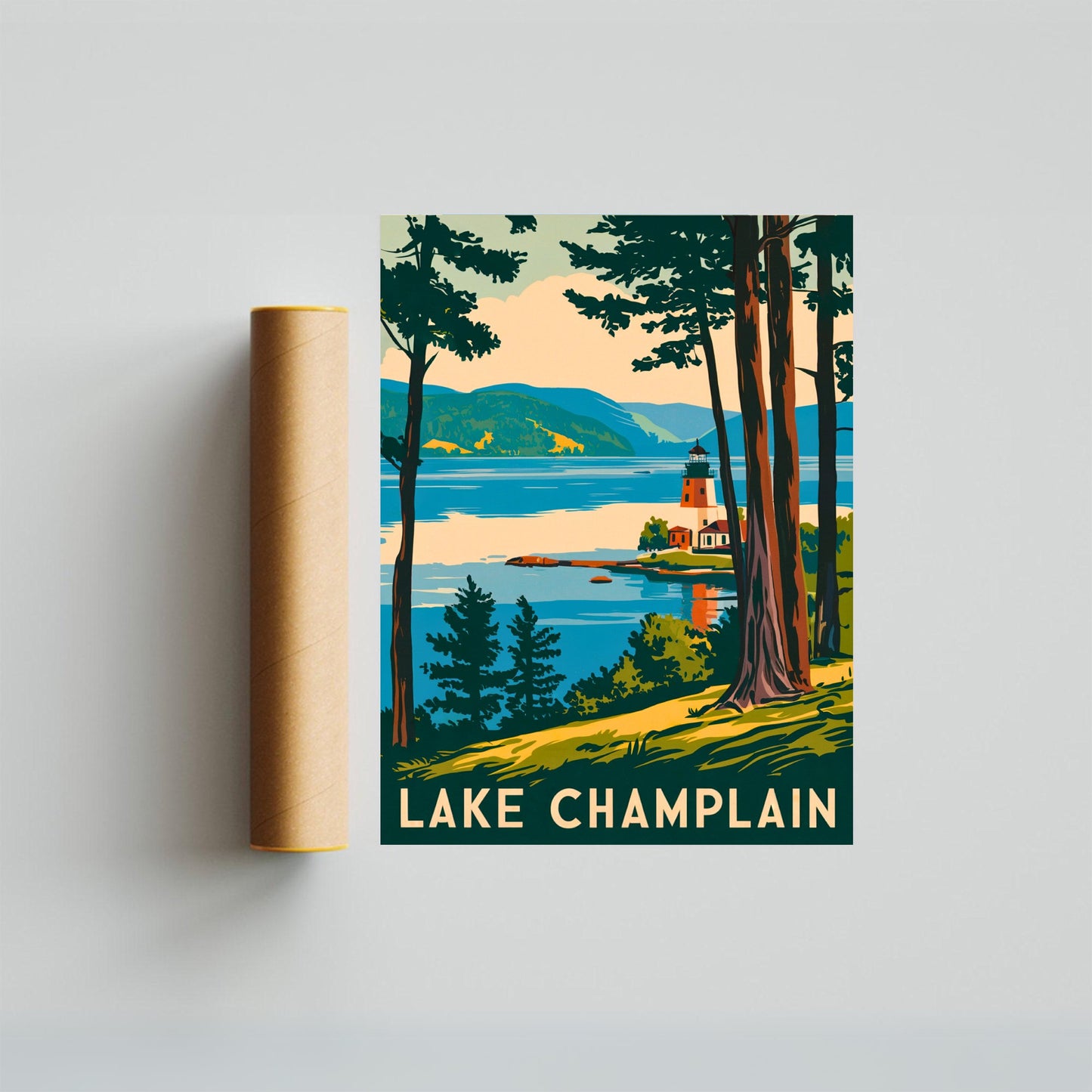 Lake Champlain  Vintage Travel Poster - Mountains and Shores