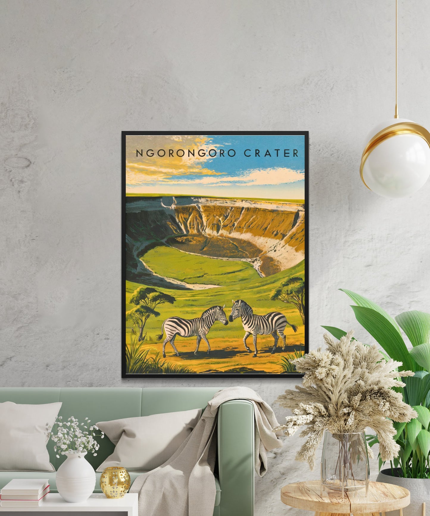 Ngorongoro Crater Vintage Travel Poster - Wildlife and Volcanic Majesty