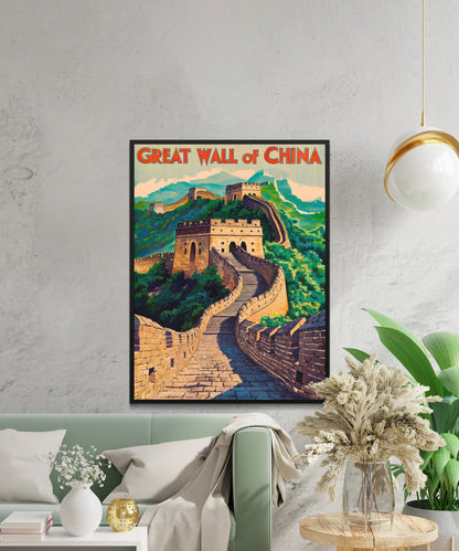 Great Wall of China Vintage Travel Poster