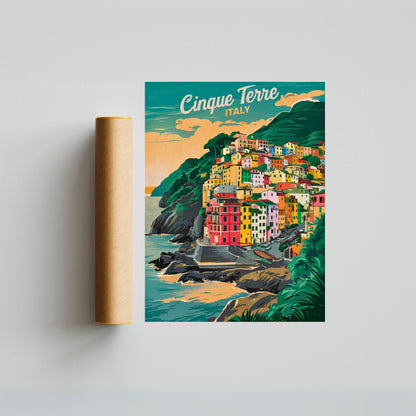 Cinque Terre Vintage Travel Poster - Italian Riviera