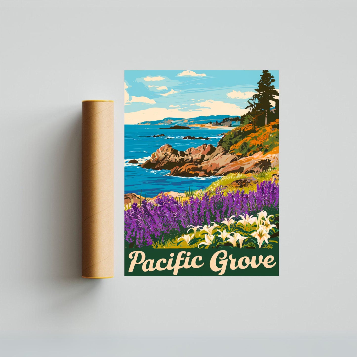 Pacific Grove Vintage Travel Poster - Lakeside Elegance