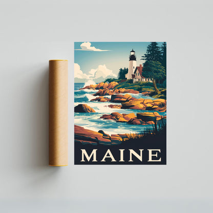 Maine Vintage Travel Poster - Coastal Beauty