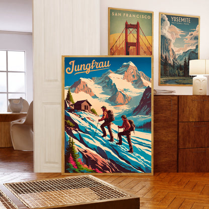 Jungfrau Vintage Travel Poster - Alpine Majesty Climbing