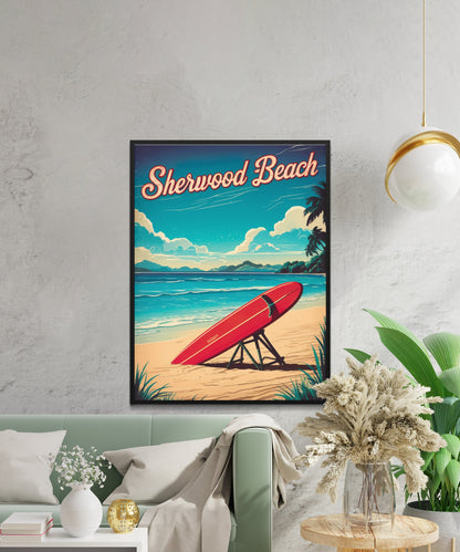 Sherwood Beach Vintage Travel Poster