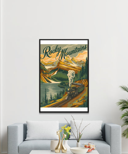 Rocky Mountains Vintage Travel Poster - Majestic Peaks