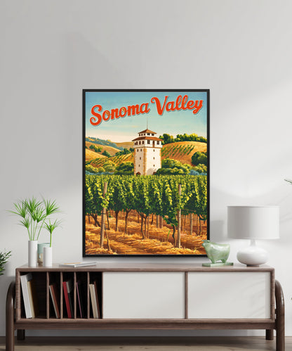 Sonoma Valley Vintage Travel Poster - The Heart of California’s Wine Country