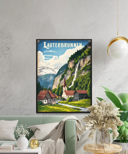 Lauterbrunnen Vintage Travel Poster - Swiss Valley Charm