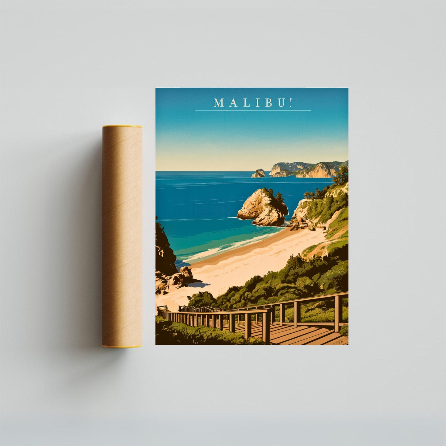 Malibu Vintage Travel Poster - Coastal Nostalgia