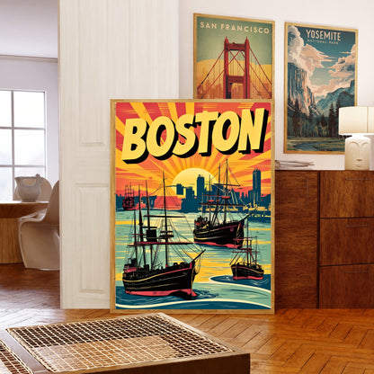 Boston Vintage Travel Poster - Retro Boston Set Sail Print