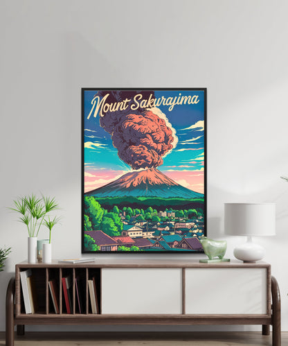 Mount Sakurajima Vintage Travel Poster - Volcanic Ash