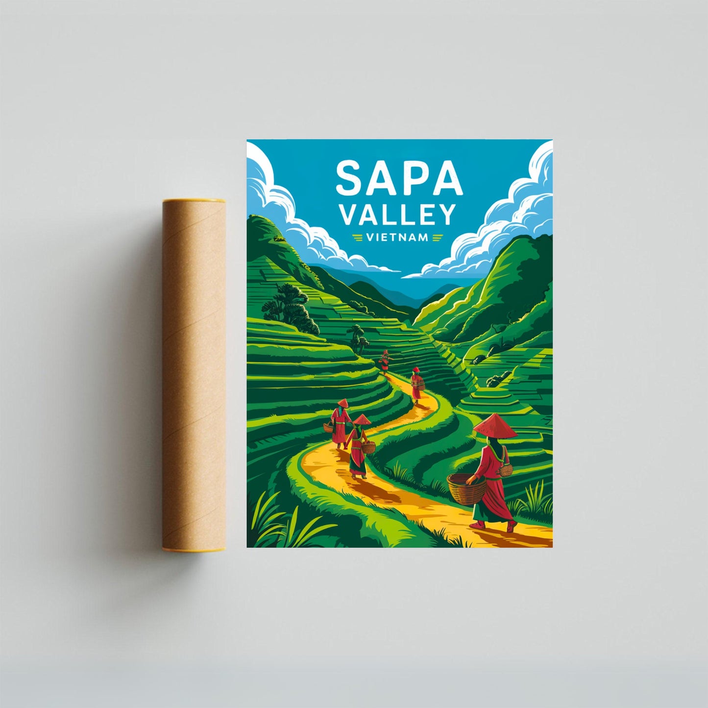 Sapa Valley Vintage Travel Poster - Terraced Ricefields