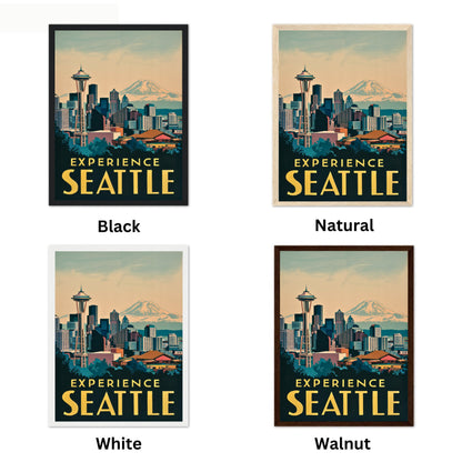 Seattle Vintage Travel Poster - Space Needle and Skyline