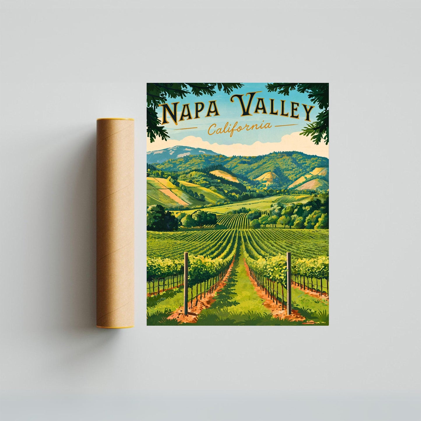 Napa Valley Vintage Travel Poster - Vineyards and Scenic Hills