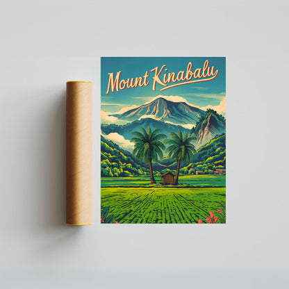 Mount Kinabalu Vintage Travel Poster - Majestic Climb