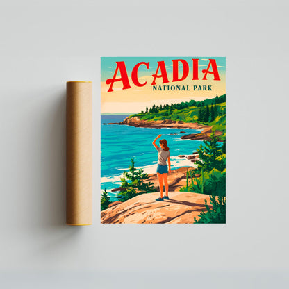 Acadia Vintage Travel Poster - Coastal Beauty