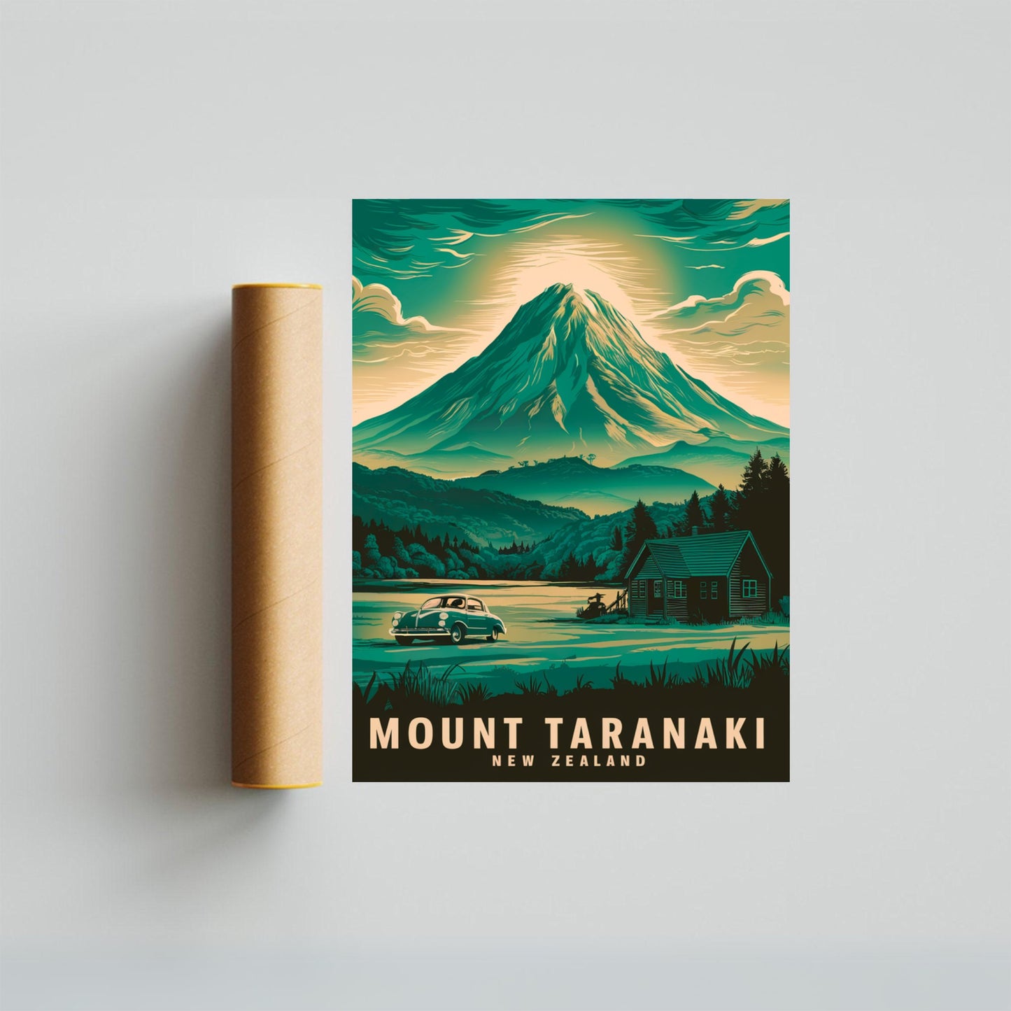 Mount Taranaki Vintage Travel Poster - Mountainous Landscape