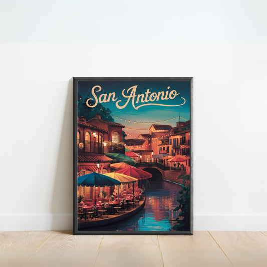 San Antonio Vintage Travel Poster - Riverwalk Charm