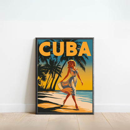 Cuba Vintage Travel Poster - Paradise Beach in Caribbean