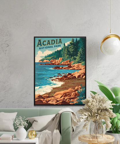 Acadia Vintage Travel Poster - Timeless Coastal Beauty