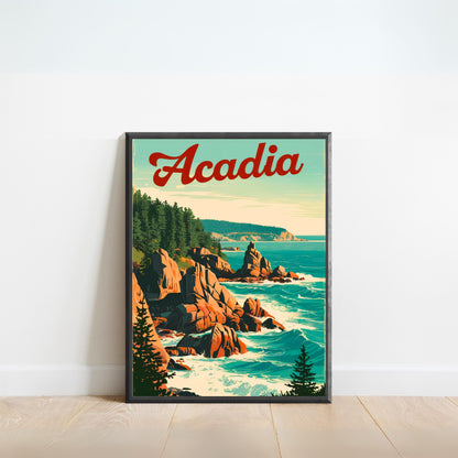 Acadia Vintage Travel Poster - Serene Lakes