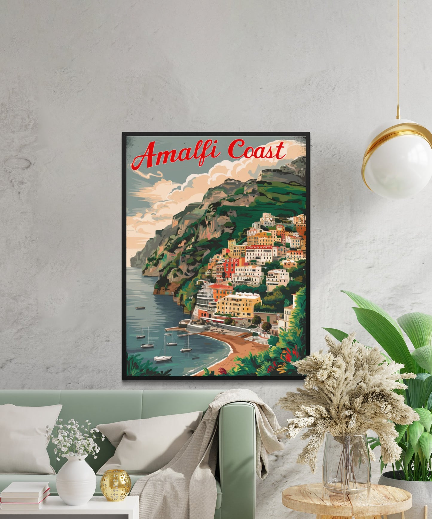 Amalfi Coast Vintage Travel Poster - Mediterranean Majesty