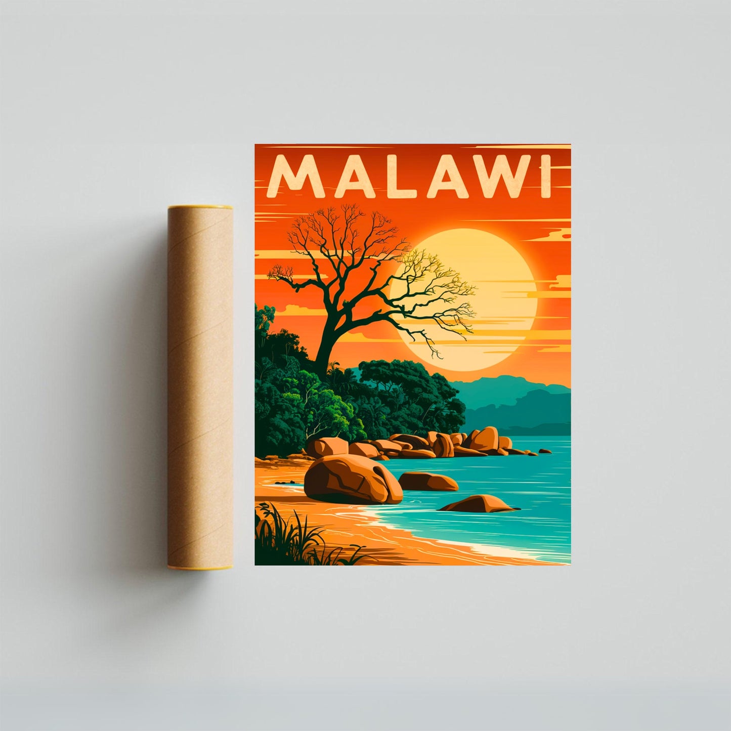 Lake Malawi Vintage Travel Poster - Outdoor Adventure