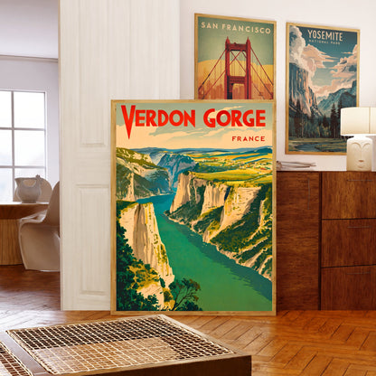 Verdon Gorge Vintage Travel Poster - Emerald Waters and Dramatic Cliffs