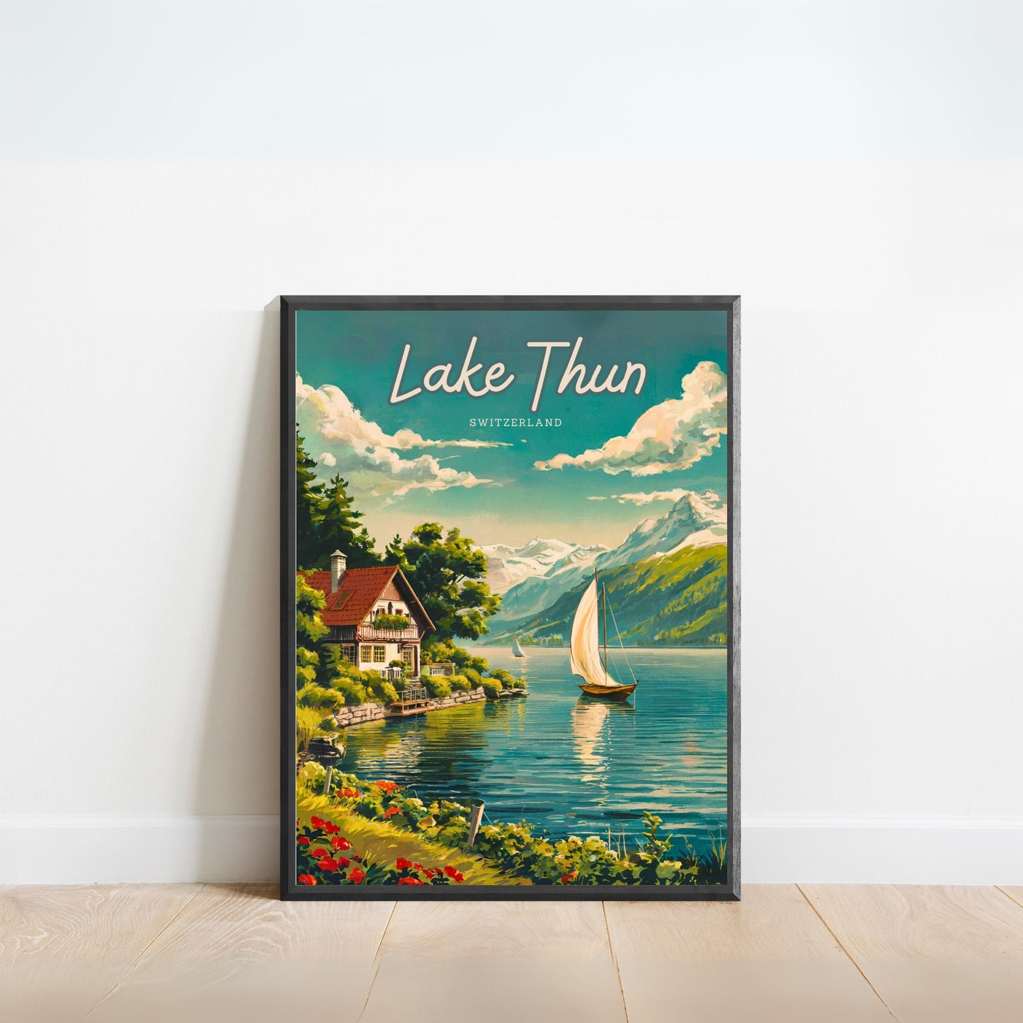 Lake Thun Vintage Travel Poster - Timeless Swiss Alpine Serenity